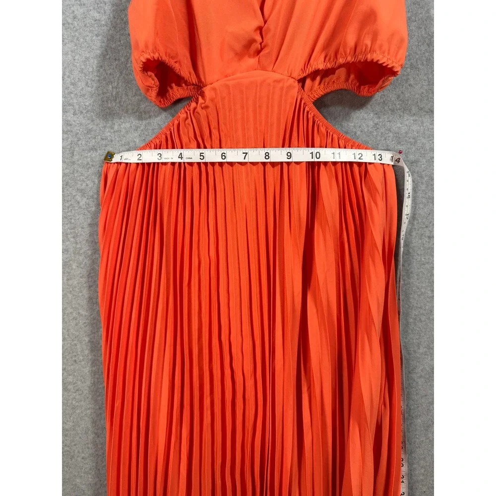 Orange Cut Out Pleated V-Neck Maxi Dress Sleeveless Summer Vacation Large Cruise - Picture 7 of 12